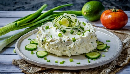 benedictine spread cream cheese with cucumber and spring onions united states cuisine - obrazy, fototapety, plakaty
