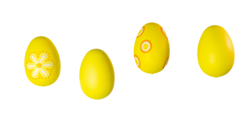 Yellow decorates easter eggs isolated on white or transparent background, cutout.