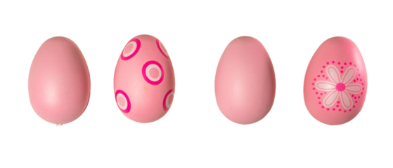 Pink decorates easter eggs isolated on white or transparent background, cutout.