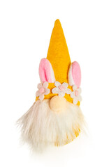 Easter bunny elf with orange hat isolated on white or transparent background, cutout.