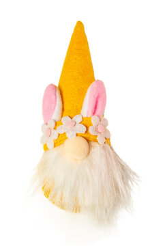 Naklejki Easter bunny elf with orange hat isolated on white or transparent background, cutout.