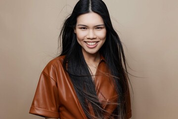Glamour woman femininity portrait model beige hair fashion beautiful cosmetic asian beauty salon