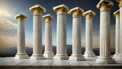 Fotobehang six marble pillars columns ancient greek on background © Aedan
