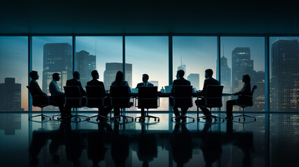 Silhouettes of business people in an office conference room