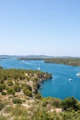 Fototapeta na wymiar Panoramic view of the landscape in the St. Anthony Channel in the state of Šibenik-Knin Croatia 