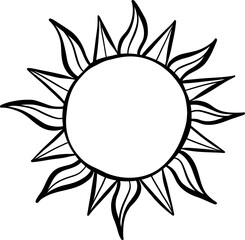 Simple sun line eart vector doodle, hand drawn sunrays, isolated