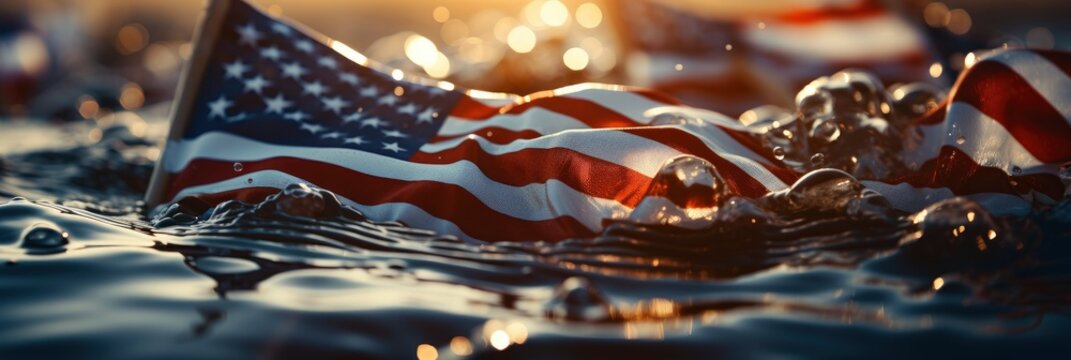 Sea American Flags Set During Holiday, Background Image, Background For Banner, HD