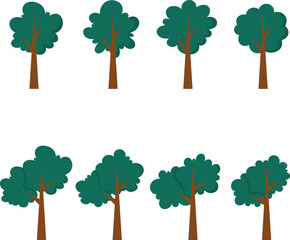 simple flat style vector 8 trees set cute green illustration