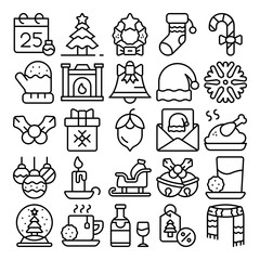 Christmas Line Vector Icon Set