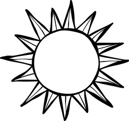 Sun frame, hand drawn sunray doodle, isolated clip art design