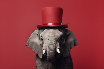 Gentle Elephant with Circus Ringmaster's Hat Portrait. Generative AI illustration