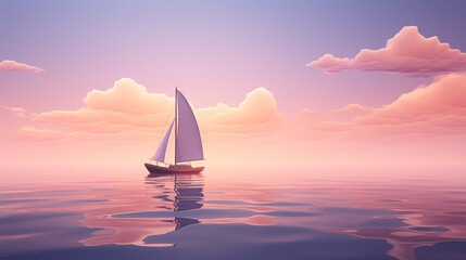 A lonely boat floating on a pastel gradient background