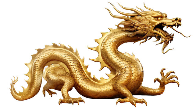  Chinese golden dragon on a transparent background