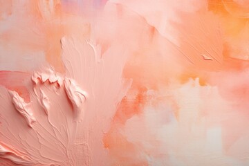 Textured wall in the concept of the trendy color Peach Fuzz. Background with selective focus and...
