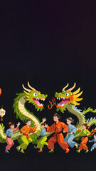 Fototapeta premium Chinese Dragon Dances in the streets and people watch the performance, tradition of New Year celebrations Decoration.
