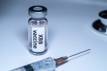 Close up of XBB vaccine vial,Medical health concept