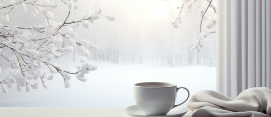 Obraz na płótnie Canvas Background tea cup winter warm coffee cold snow white season hot