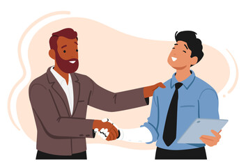 Disabled Male Character With A Hand Prosthesis Confidently Extends His Arm For A Handshake, Vector Illustration