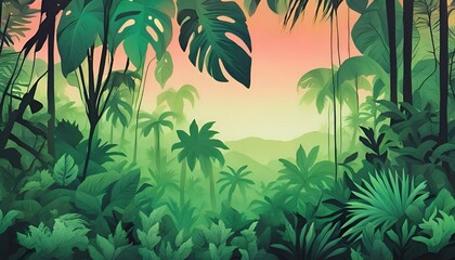lush jungle at sunset