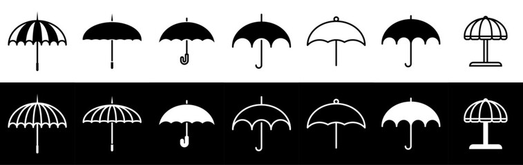 Set of monks And other variations Umbrella line,Filled icon Collection Vector Illustration. Umbrella symbol sets. - obrazy, fototapety, plakaty