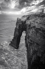 Sunset in one of the most famous rock formations of Playa de las Catedrales, Ribadeo, Galicia