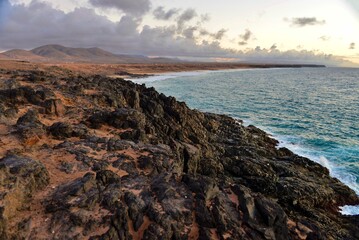 Panoramic view of the Atlantic Ocean seen from El Cotillo in Fuerteventura, Canary Islands, Spain