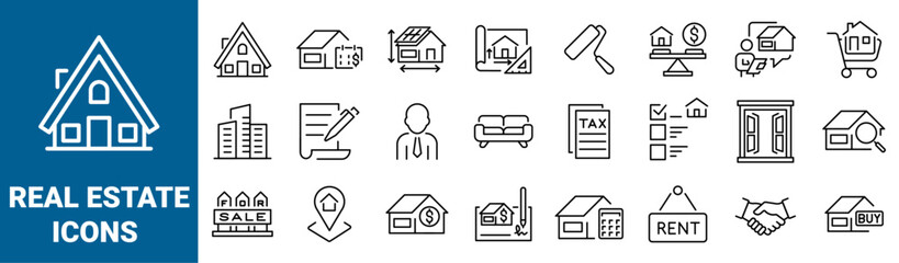 real estate line web icons. mortgage, home loan. Collection of Outline Icons. Vector illustration.