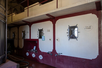 Concrete tanks for first fermentation of grapes, Saint-Emilion wine making region picking, sorting...