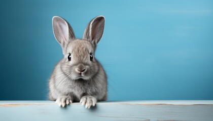Adorable bunny rabbit with fluffy fur on vibrant background in professional studio shot