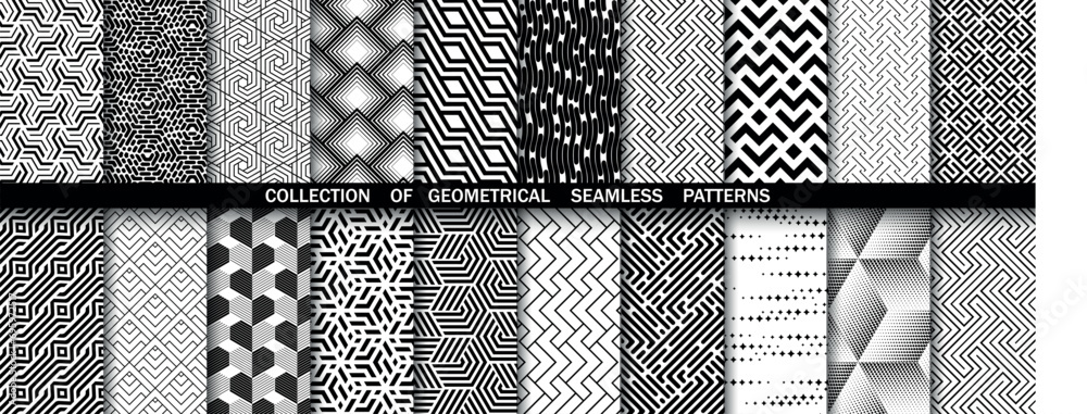 Aufkleber Geometric set of seamless black and white patterns. Simple vector graphics