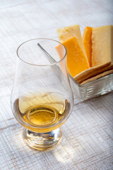 Scotch whiskey and cheese pairing, British cheeses collection, Scottish coloured and English matured cheddar cheeses