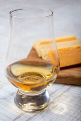 Scotch whiskey and cheese pairing, British cheeses collection, Scottish coloured and English matured cheddar cheeses