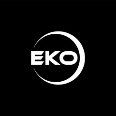 EKO letter logo design with black background in illustrator, cube logo, vector logo, modern alphabet font overlap style. calligraphy designs for logo, Poster, Invitation, etc.