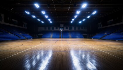 Title majestic basketball court in enigmatic darkness with illuminated professional surface