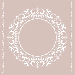 Decorative frame Elegant vector element for design in Eastern style, place for text. Floral pink and white border. Lace illustration for invitations and greeting cards