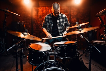 Fototapeta na wymiar Drummer Expressing Musical Intensity