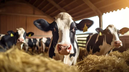 Gordijnen Head cattle dairy farming milk mammal livestock white cow animal agricultural beef bovine © VICHIZH