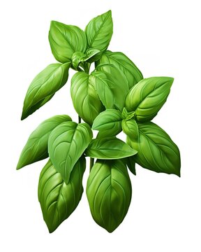Plant of beautiful fresh basil for garden logo. Printable decorative poster flower concept for 3D wall decor art. Modern drawing design illustration