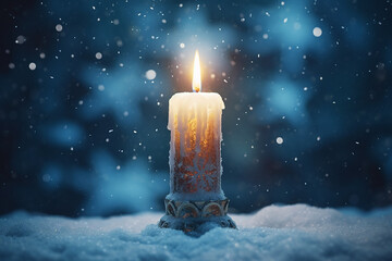 Christmas snow and advent candle light
