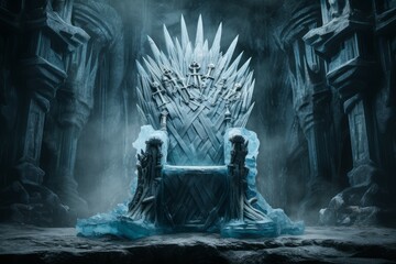 Enigmatic Ice king. Winter snow throne. Generate Ai