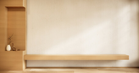 The shelf wall on modern room japanese style. 3D rendering