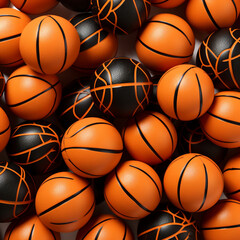 Fondo con detalle y textura de multitud de pelotas de baloncesto de tonos naranja y negro