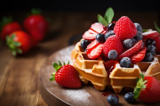 waffles with strawberries and blueberries