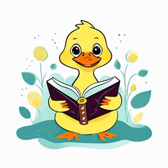 duckling reading a book,