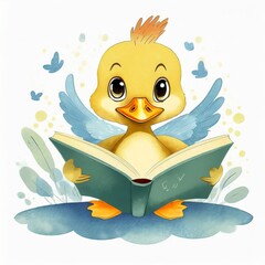 duckling reading a book,