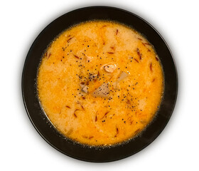 Bowl of Mediterranean fish soup with saffron