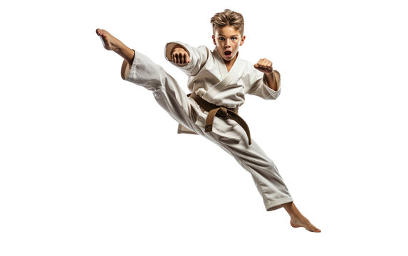 Teenager Executing Karate Kick in Authentic Photo Isolated on Transparent Background PNG.