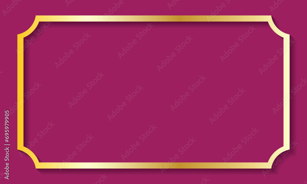 Poster abstract golden frame with shadow effect on purple background.