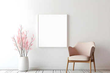 Frame mock up in light minimalist spring interior. AI generated