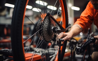 close up of man repair bicycle